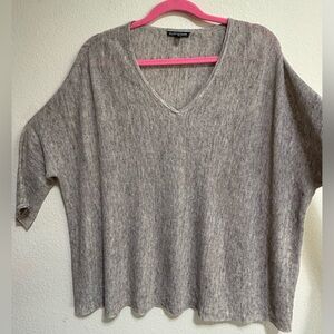 EILEEN FISHER S/M Grey/Taupe V-Neck Ribbed Knit Women's Dolman V-neck Sweater